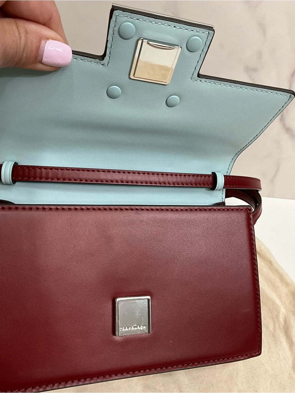TORY BURCH Bon Bon Spazzolato Leather Mini Top Handle Crossbody Bag Burgundy